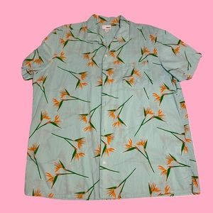 Men's XXL Sonoma button up - aquamarine blue with a birds of paradise pattern